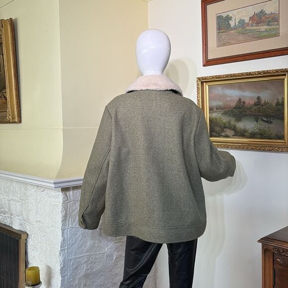 Old Navy Soft Brushed Sherpa Trim Aviator Style Bomber Jacket Moss Green - Picture 4 of 12